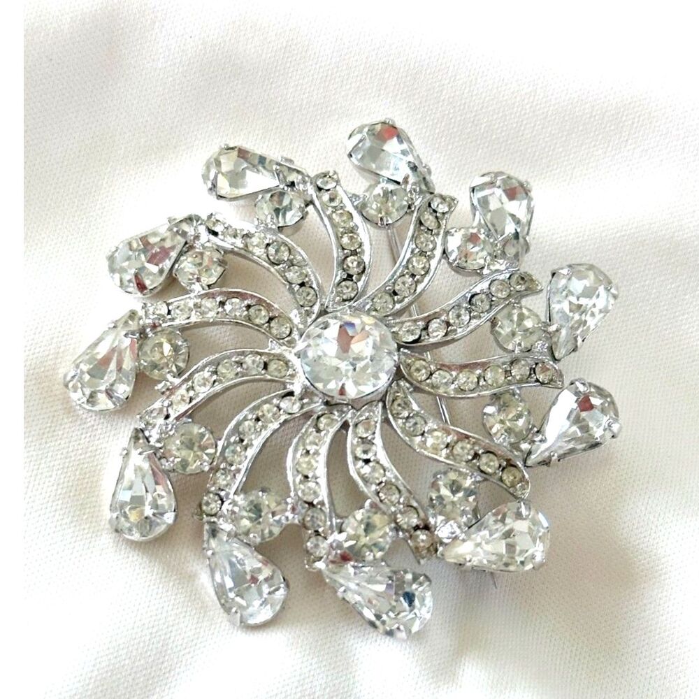 Vintage Large Rhinestone Pinwheel Shaped Brooch